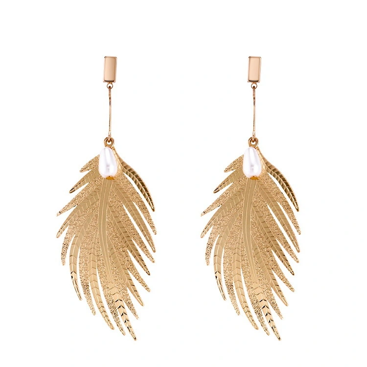 Jewelry Europe And America Exaggerated Fashion Metal Feather Long Earrings Mori Girl Fairy Creative Accessories