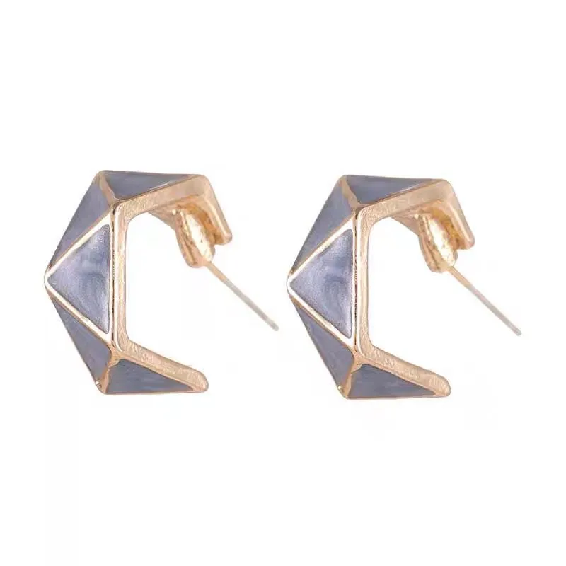 S925 Silver Needle Contrast Color Earrings Ins Wind C-Shaped Stud Earrings Geometric Design Earrings