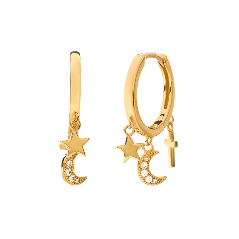 Star Moon Cross Geometric Earrings Diamond Earrings