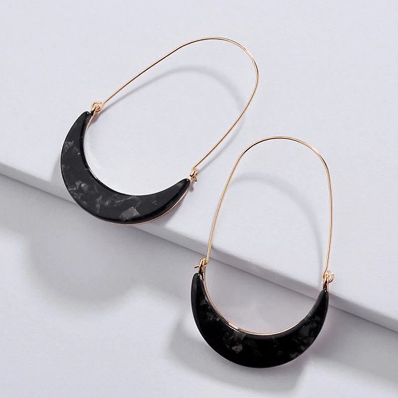 Fashion Korean Stylish Moon Shape Colorful Acetate Acrylic Earrings Big Hook Hoop Earrings for women