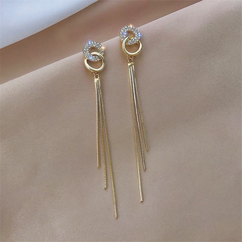Fashion Long S925 Silver Needle Stud Earrings Korean Circle