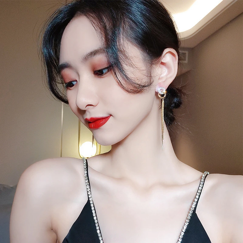 Fashion Long S925 Silver Needle Stud Earrings Korean Circle