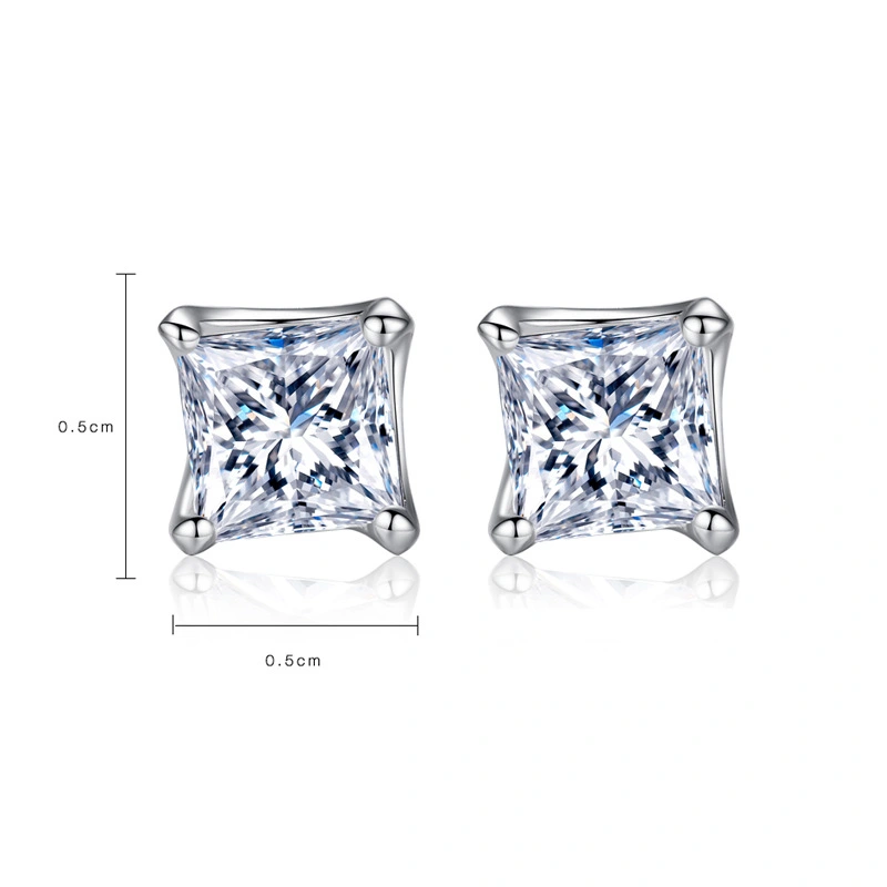 S925 Sterling Silver Stud AAA SquareZircon Inlay