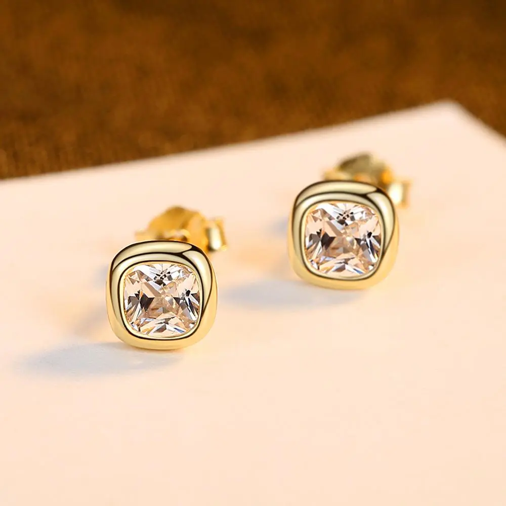 Simple Sterling Silver Ear Studs Square Zircon