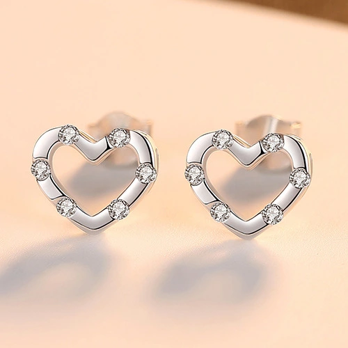 S925 Sterling Silver Stud Earrings Heart Shape