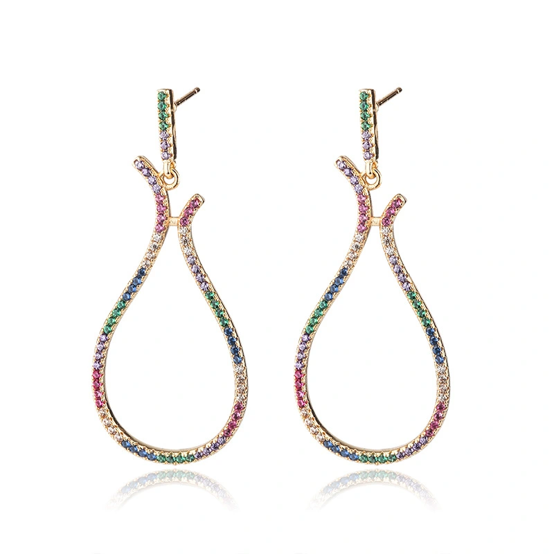 Rainbow Color Zircon Earrings Color Matching Glass Stone