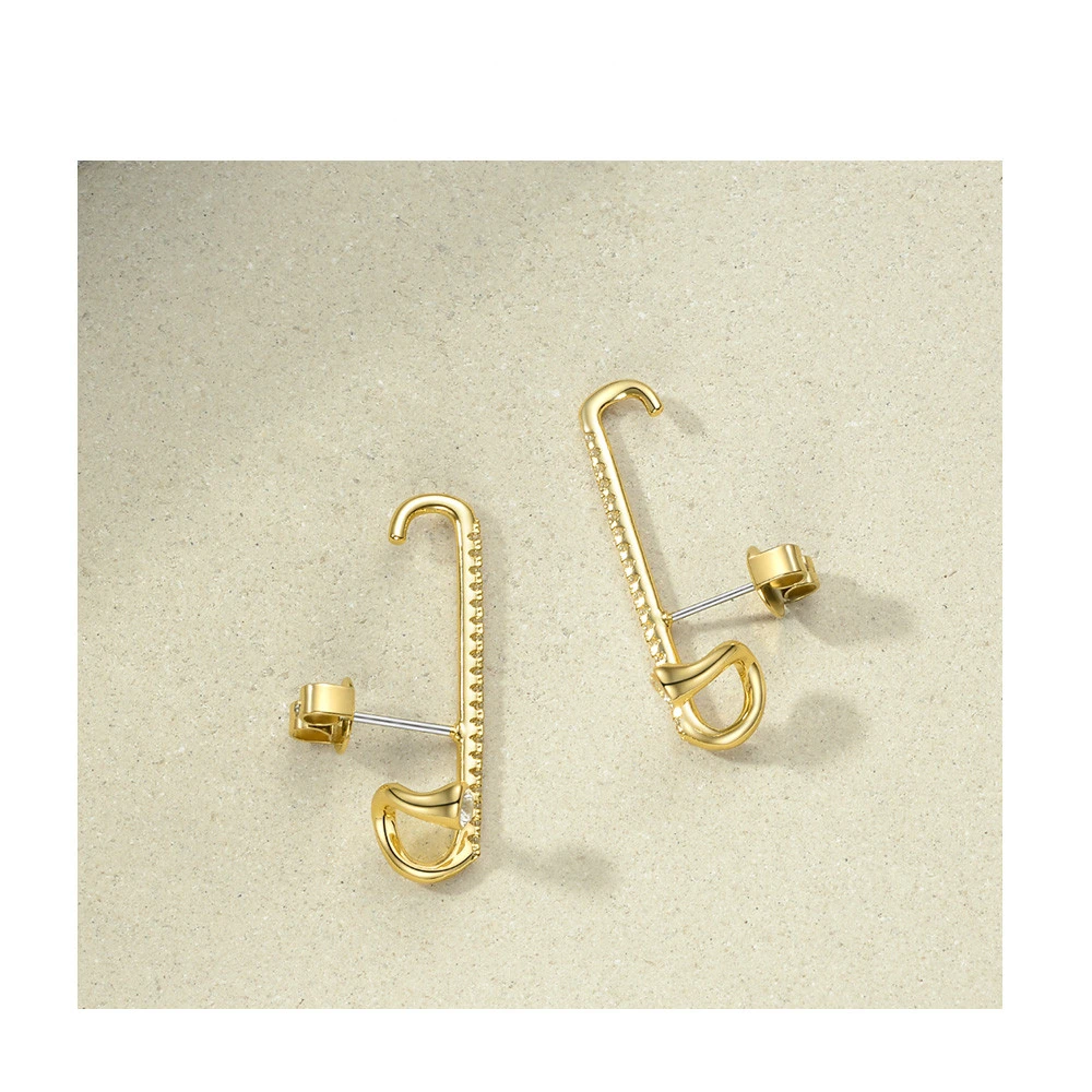 18K Gold-plated Brass European And American Design Geometric Row Of Small Diamond Earrings