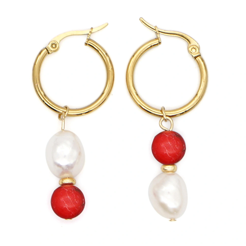 Sime Style Natural Pearl And Colored Gemstone Earrings