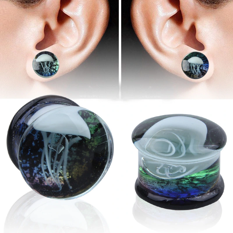 Marine jellyfish auricle with glass ear stud