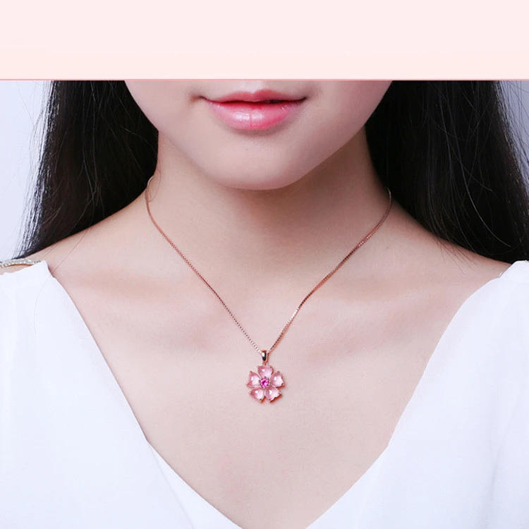 Temperament Clavicle Chain Copper Silver Plated Necklace Sweet Peach Heart