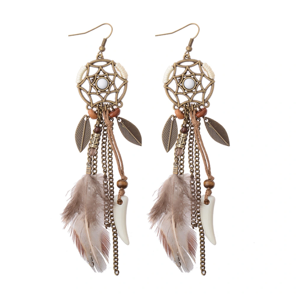 Hollow Flowers And Leaves Retro Clan Style Feather Handmade Earrings