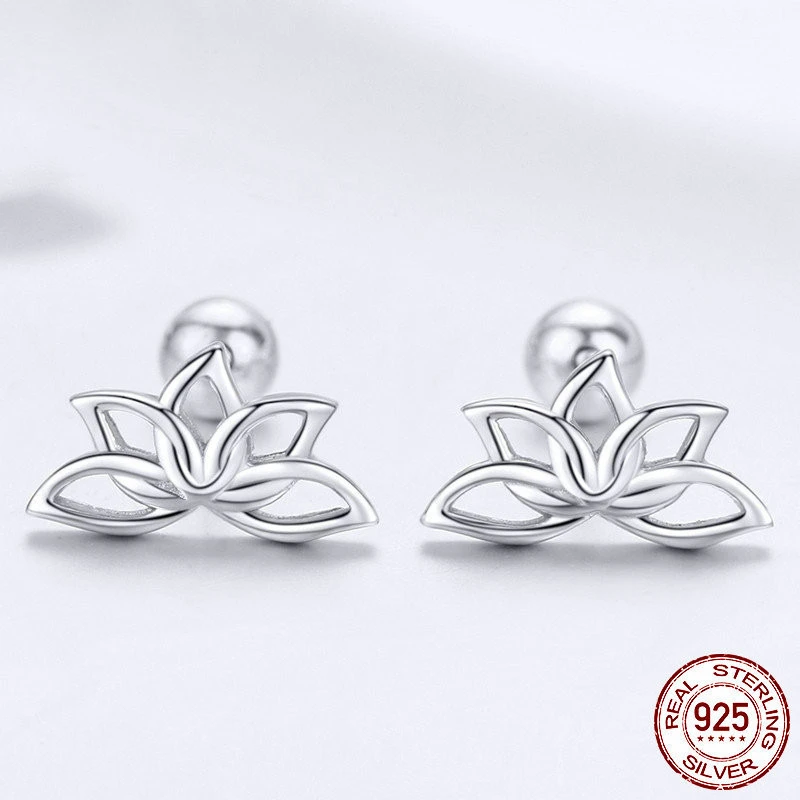 S925 Sterling Silver Lotus Female Simple Hypoallergenic Silver Whole Body Earrings