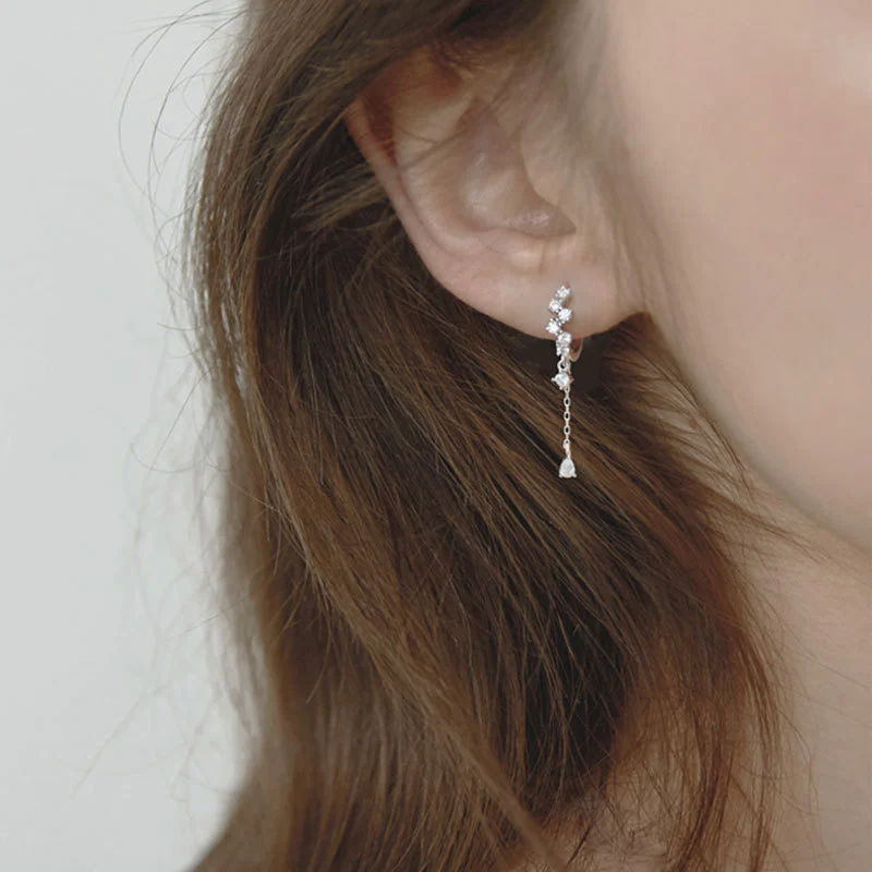 Water Drop Diamond Temperament Korean Earrings Silver