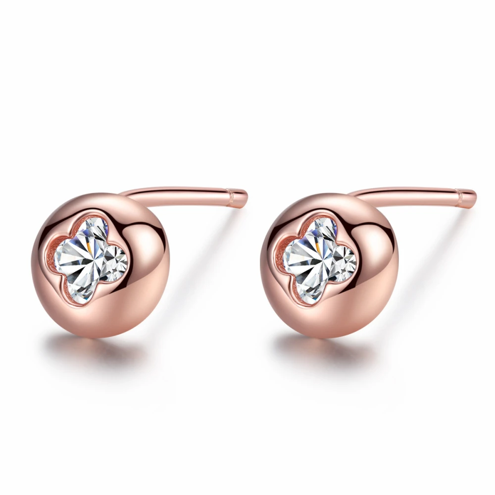 Simple S925 Sterling Silver Earrings With 3A Zircon Electroplating Rose Gold Fashion