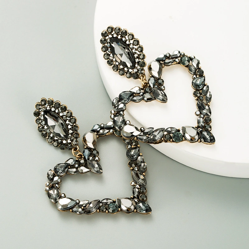 Heart Shaped Alloy Color Full Diamond Earrings, Female Fashion Earrings