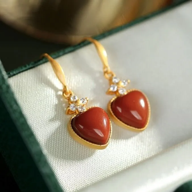 South Red Agate Heart-shaped Love Earrings