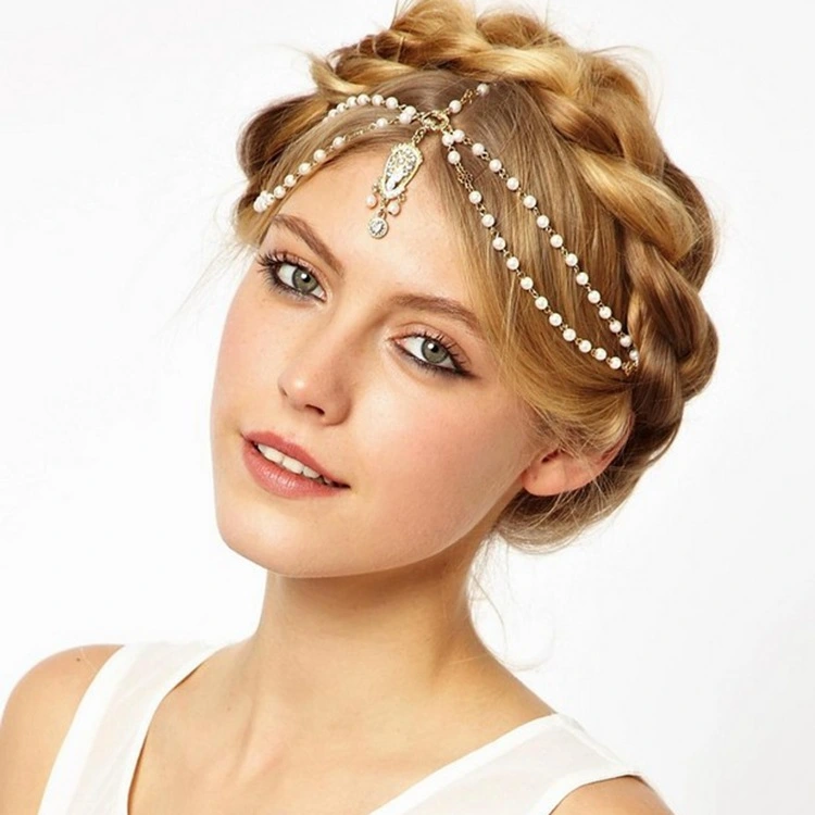 European And American Hot-selling Fashion Bohemian Diamond-studded Imitation Pearl Tassel Headband Headband