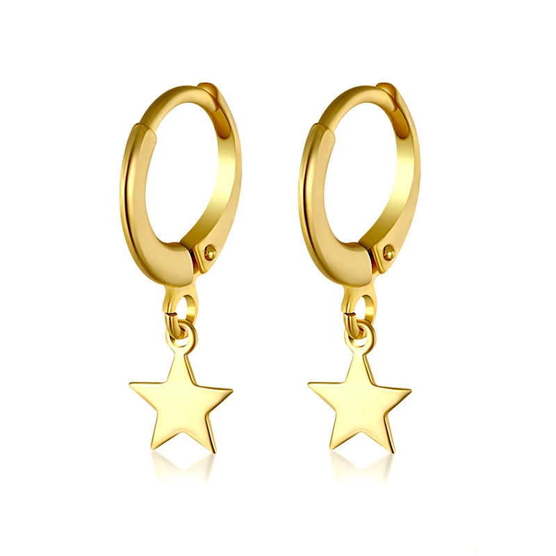 S925 Sterling Silver Earrings Five-pointed Star Glossy Star Pendant Earrings