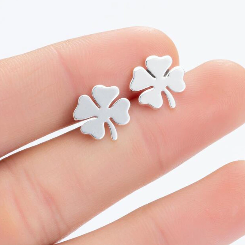 Clover Stainless Steel Steel Hollow Four-leaf Clover Ear Bone Stud Earrings