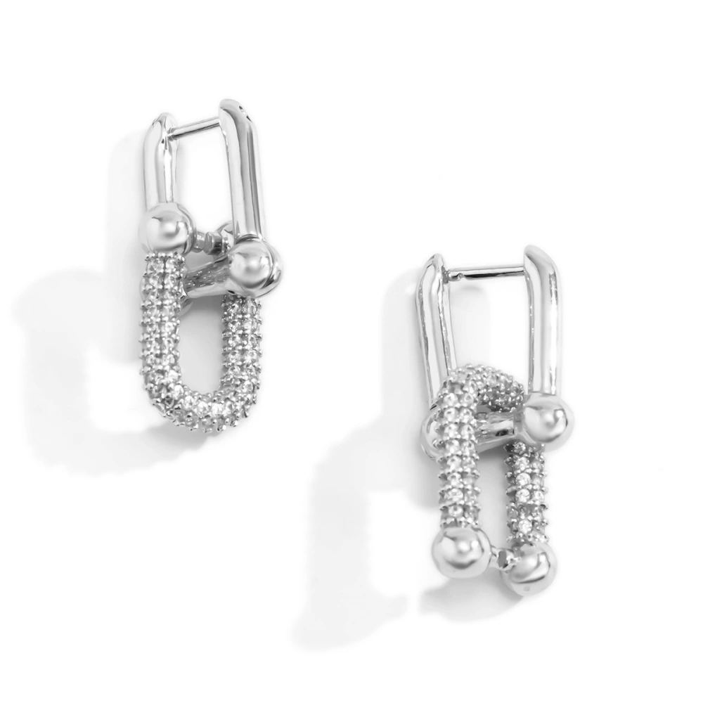 Hollow Alloy Earrings, Personalized Exaggerated Diamond U-shaped Buckle Temperament Earrings