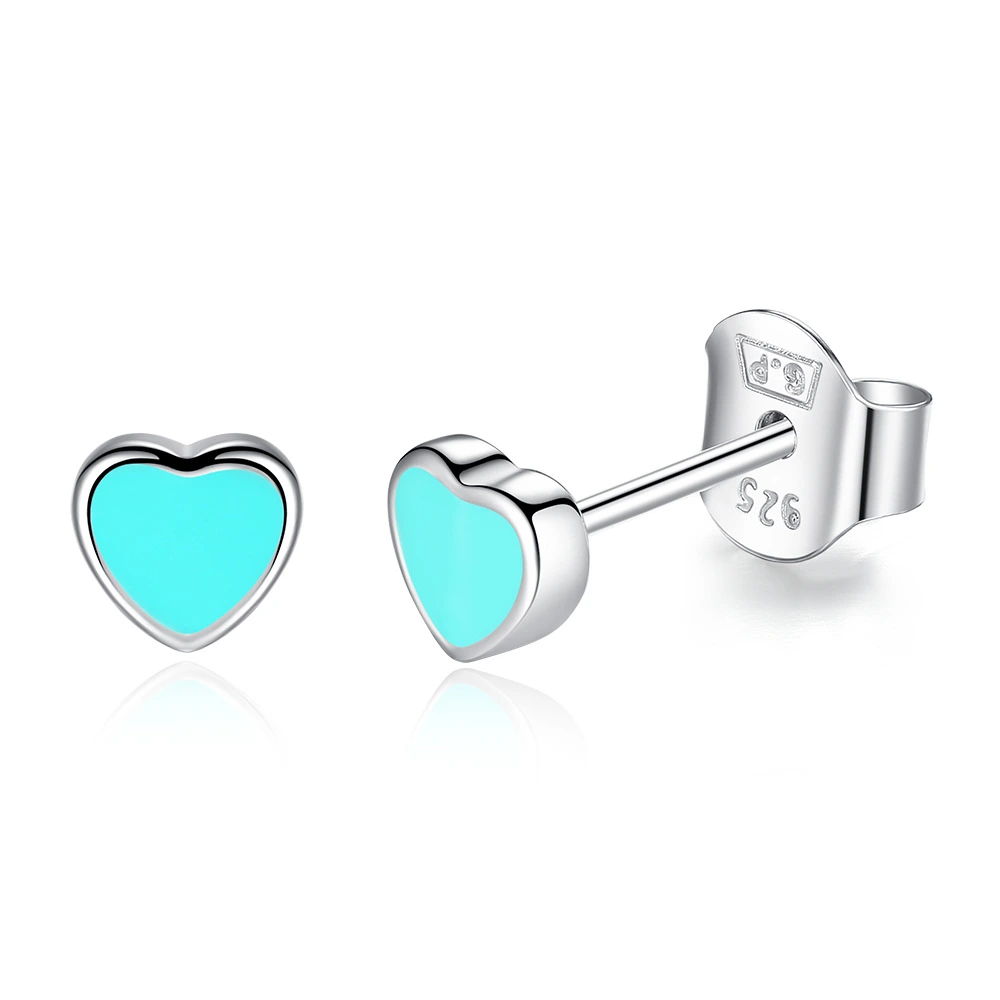 Belawang Korean Version Of S925 Sterling Silver Blue Heart-shaped Earrings