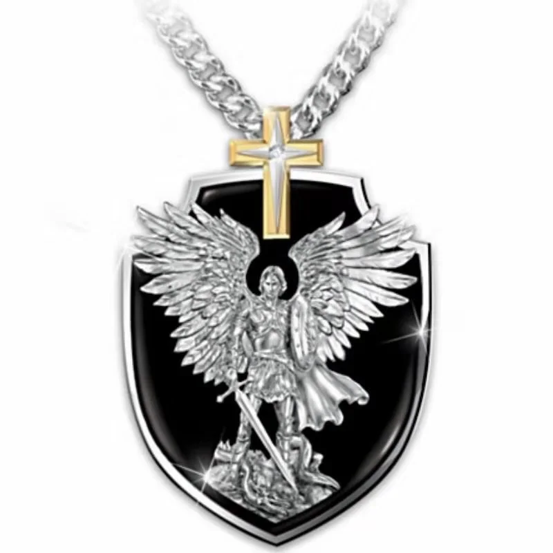 Cross Knight Wings Shield Lettering Pendant