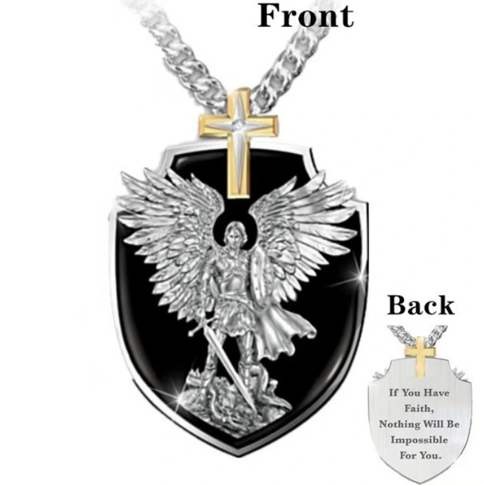 Cross Knight Wings Shield Lettering Pendant