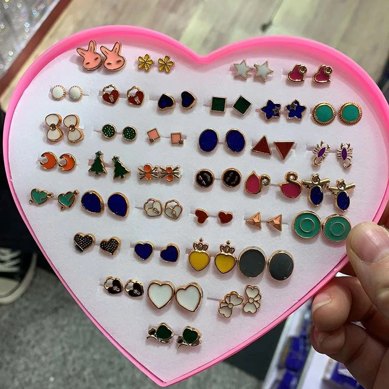 Peach Heart Box 36 Pairs Of Plastic Stud Earrings