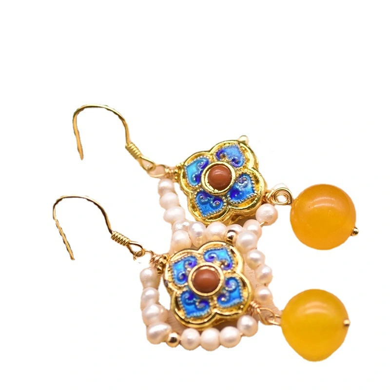 Blue Earrings Natural Freshwater Pearl Jade Earrings Female Jewelry