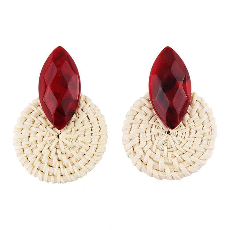 Straw Inlaid Gemstone Retro Earrings Fashion All-match New Ear Jewelry