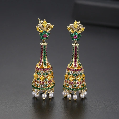 Jinse Jin Margin Earrings New Creative Retro Color Long Bells Pearl Female Palace Banquet Earrings Earrings