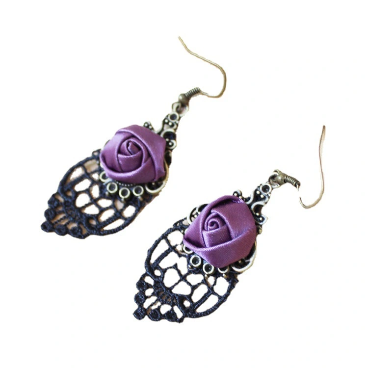 Palace Hollow Lace Red Rose Ear Alloy Retro Earrings