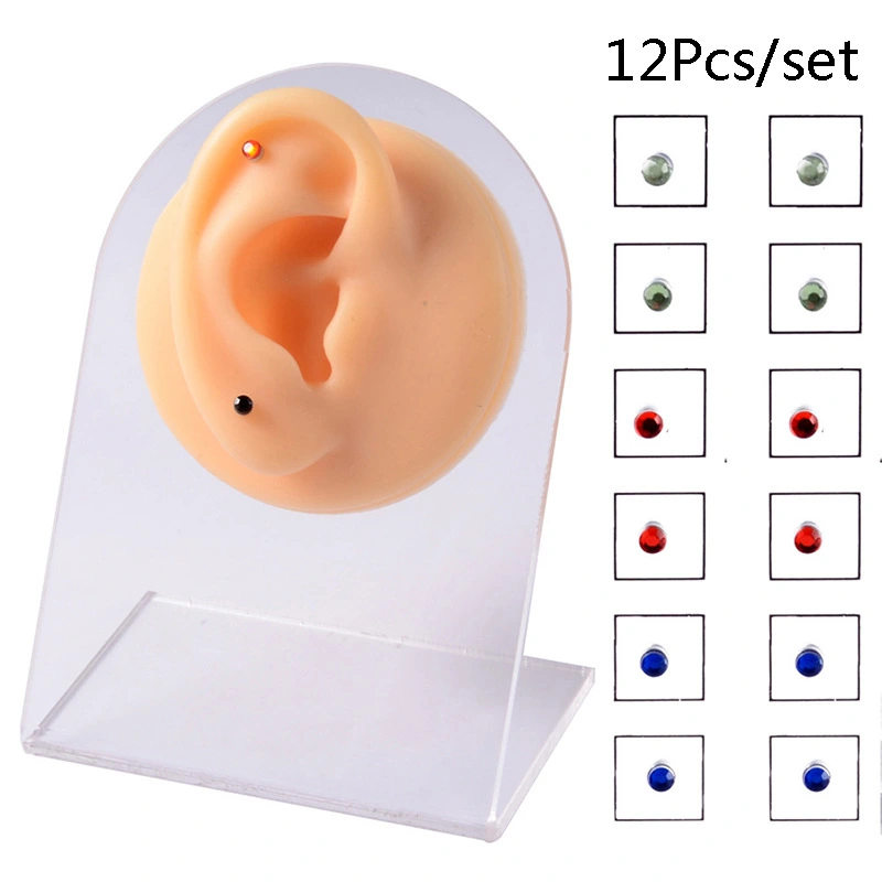 12pc Perforated Nose Studs Perforated Diamond Magnet Lip Stud Earrings