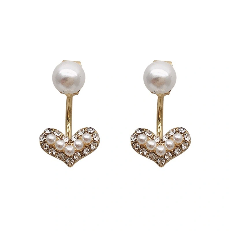 925 Silver Needle Rhinestone Love Pearl Stud Earrings