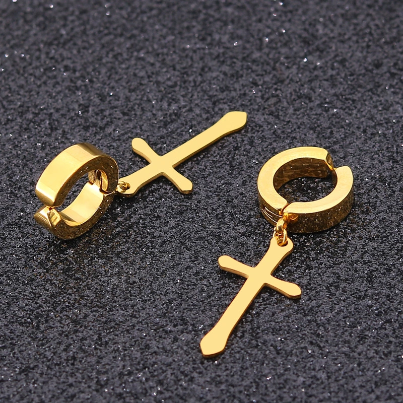 Korean Fashion Titanium Steel Cross Ear Clip Without Pierced Earrings Stainless Steel Double-sided Round Flat Earrings Ear Buckle Jewelry
