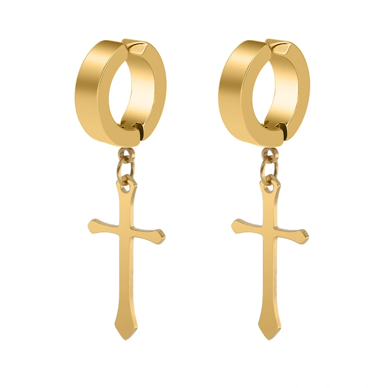 Korean Fashion Titanium Steel Cross Ear Clip Without Pierced Earrings Stainless Steel Double-sided Round Flat Earrings Ear Buckle Jewelry