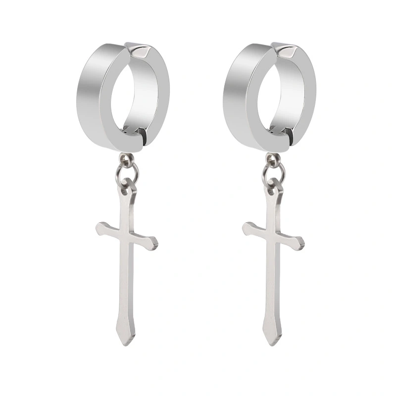 Korean Fashion Titanium Steel Cross Ear Clip Without Pierced Earrings Stainless Steel Double-sided Round Flat Earrings Ear Buckle Jewelry