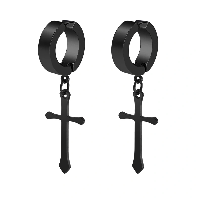 Korean Fashion Titanium Steel Cross Ear Clip Without Pierced Earrings Stainless Steel Double-sided Round Flat Earrings Ear Buckle Jewelry