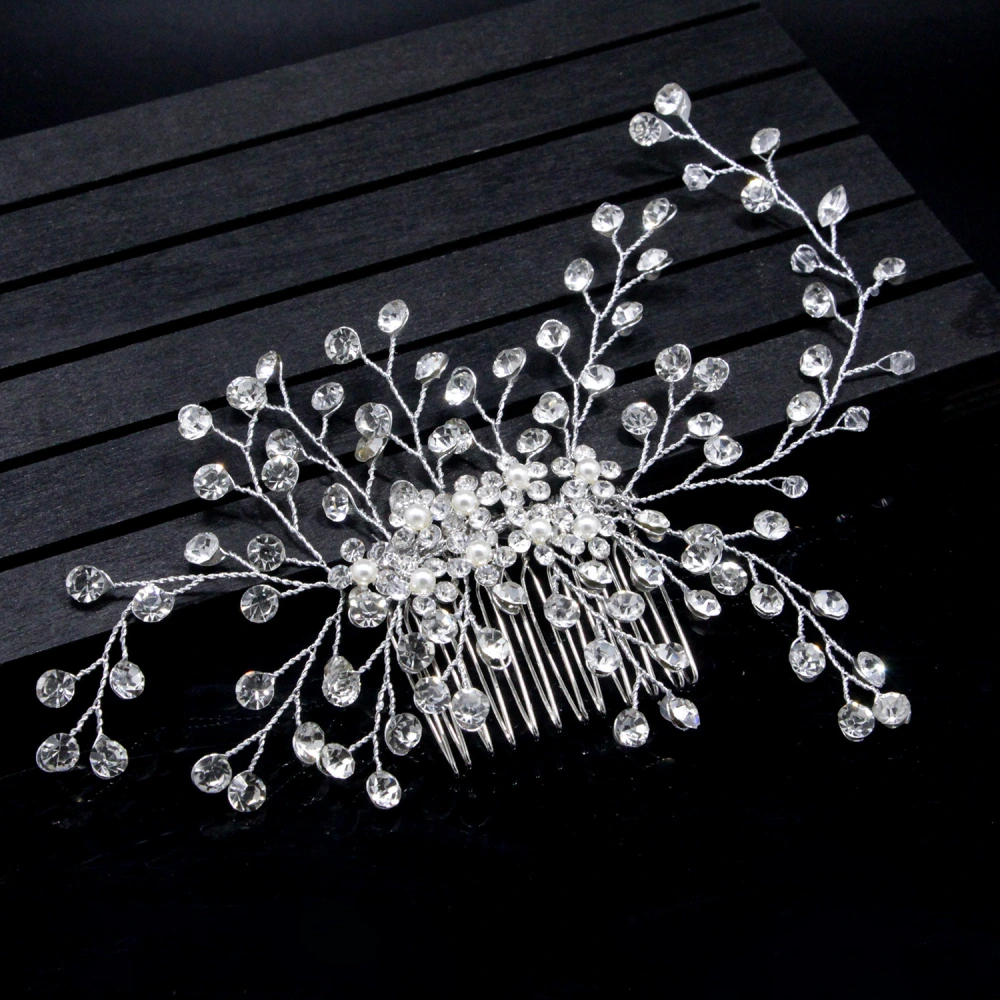 Bridal Head Jewelry Silver Handmade Diamond-studded Shiny Full Diamond Hair Comb Hair