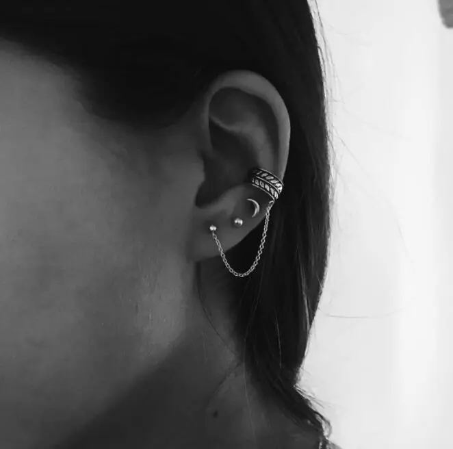 Fashion Simple Moon Round Alloy Chain Earrings Ear Clips Retro 3-Piece Female Set