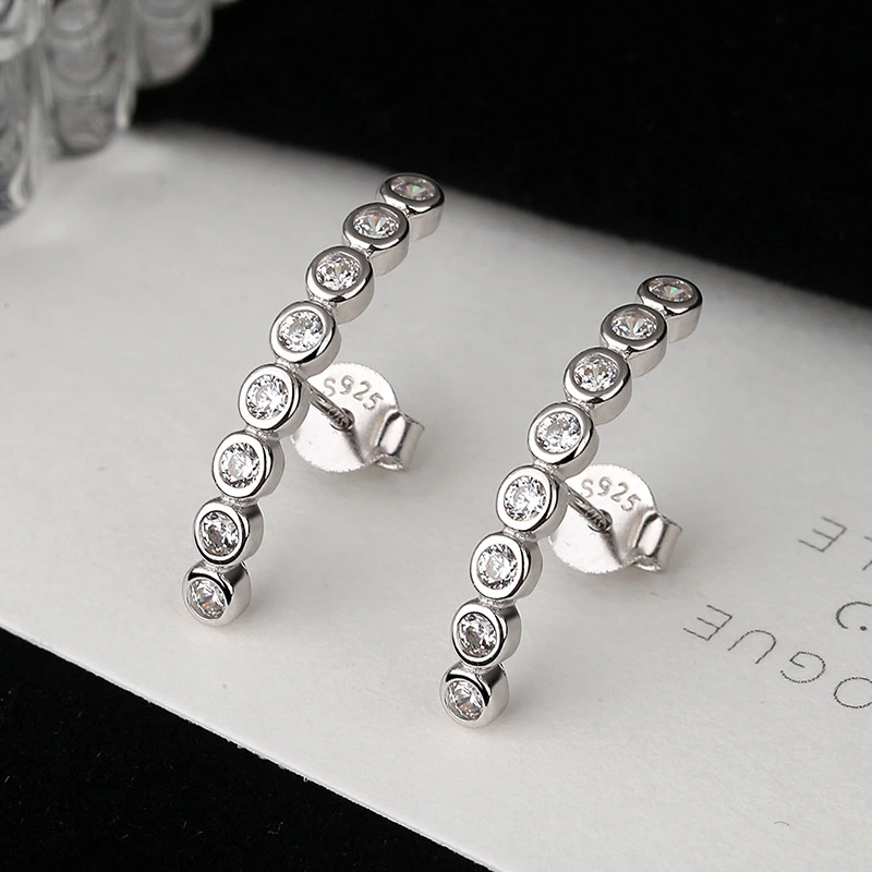 Silver Long Simple And Personalized Earrings Single Row Diamond Earrings Creative Style