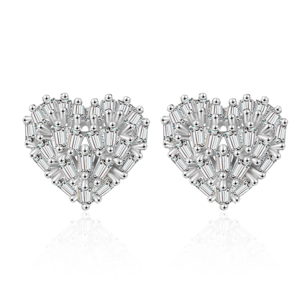 Love Ear Studs Female Temperament All-match Peach Heart Earrings Super Flash Zircon Heart-shaped Small