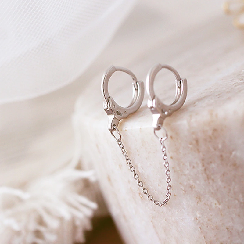 Lock Ear Buckle Double Pierced Chain Earrings