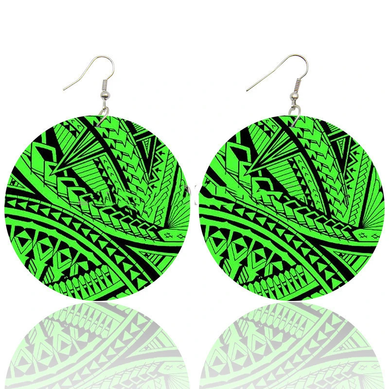 Bohemian Totem Printed Wooden Earrings European And American Trend Pattern African Wood Earrings