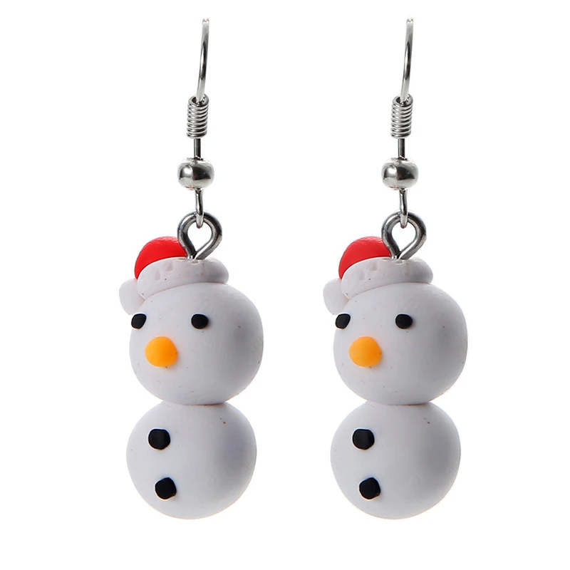 Korean Handmade Clay Snowman Earrings Europe And America Winter Elf Soft Pottery