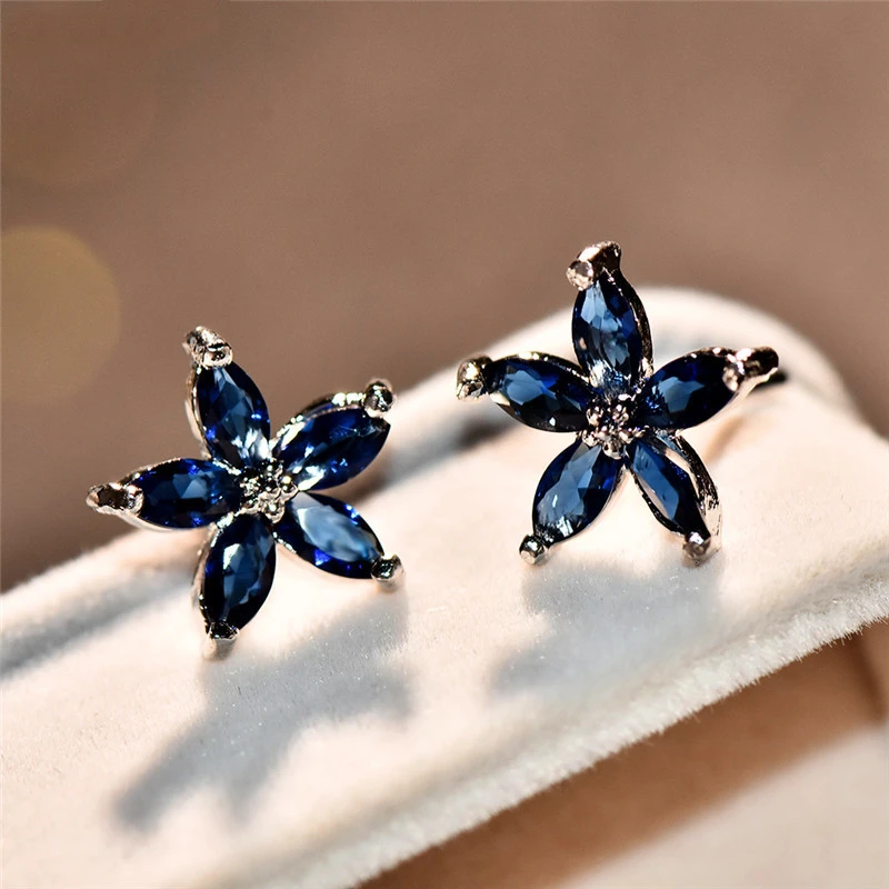 Stud Earrings Female Cute Zircon Earrings Korean Flower Petal Fashion Earrings