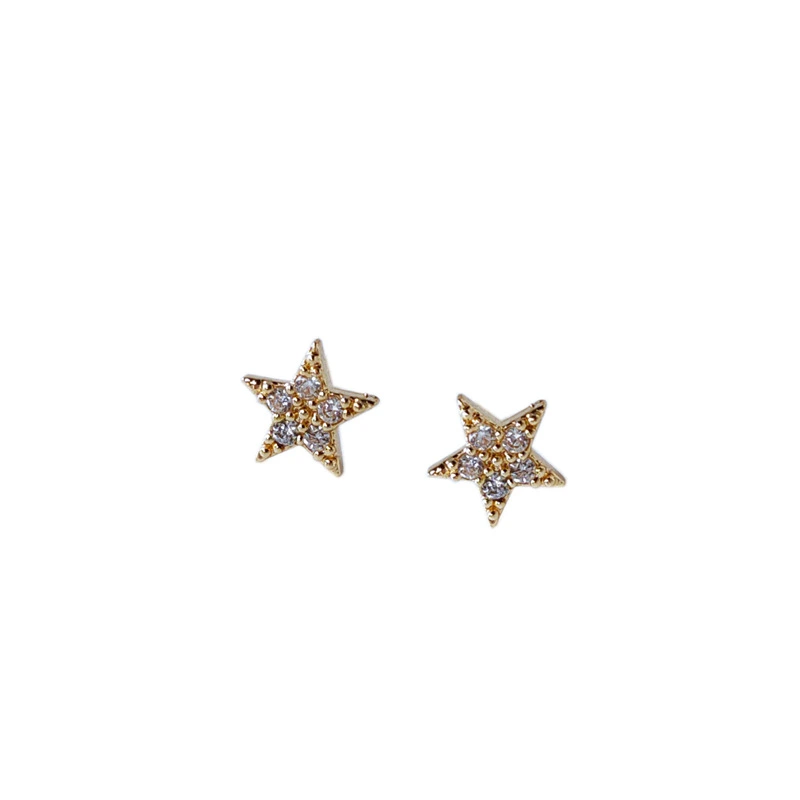 Real Gold Zircon Micro Inlaid Mini Simple Small Earrings