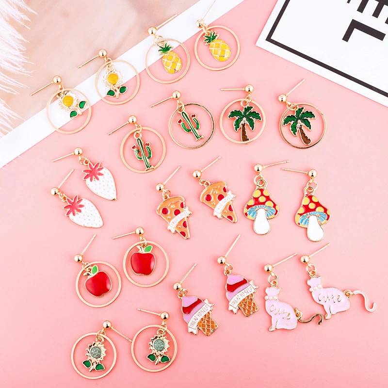 Girly Cute Fruit Earrings Ice Cream Apple Earrings Cactus Ins Earrings Pineapple Earrings