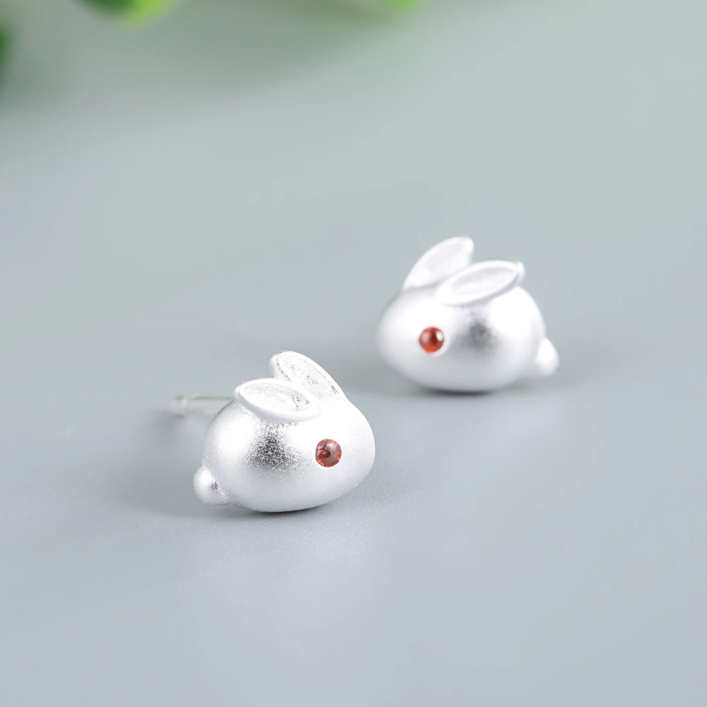 Women's Sterling Silver White Rabbit Earrings