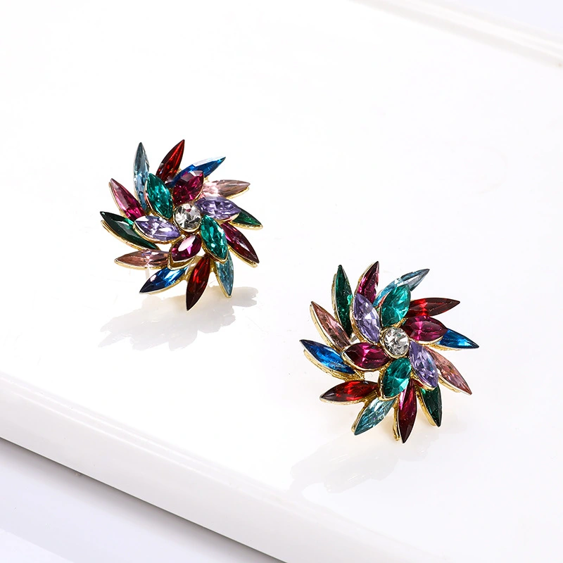 Creative Flower Shaped Alloy Diamond-studded Glass Series Fashion Earrings